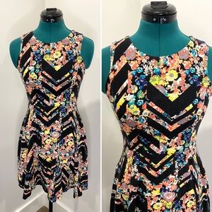 Xhilaration Colorful Chevron Floral Keyhole Back Skater Dress